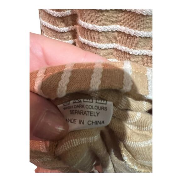 Cottagecore Coastal Neutral Feminine striped wrap puffed sleeves Maxi dress L - Picture 13 of 16